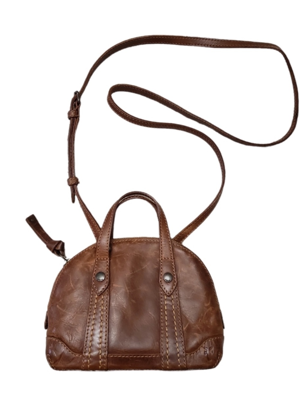 Frye Melissa Leather Domed Satchel Crossbody Mini Shoulder Bag Cognac Brown EUC - Picture 2 of 8